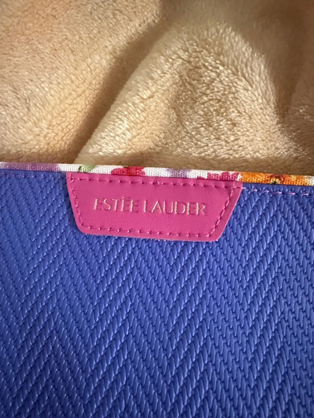 Estee Lauder Purple Cosmetic Pouch with Pink Logo Tab